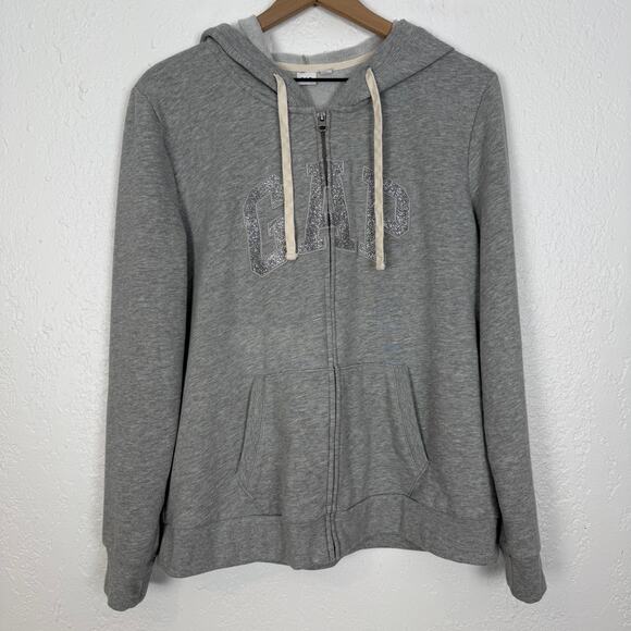 Gap Glitter Logo Full Zip Hoodie Grey Casual Size XL - Picture 1 of 5